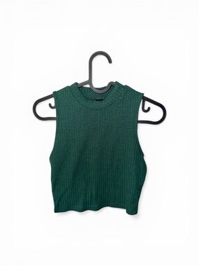 Sleeveless Ribbed Knit Crop Top - Deep Green